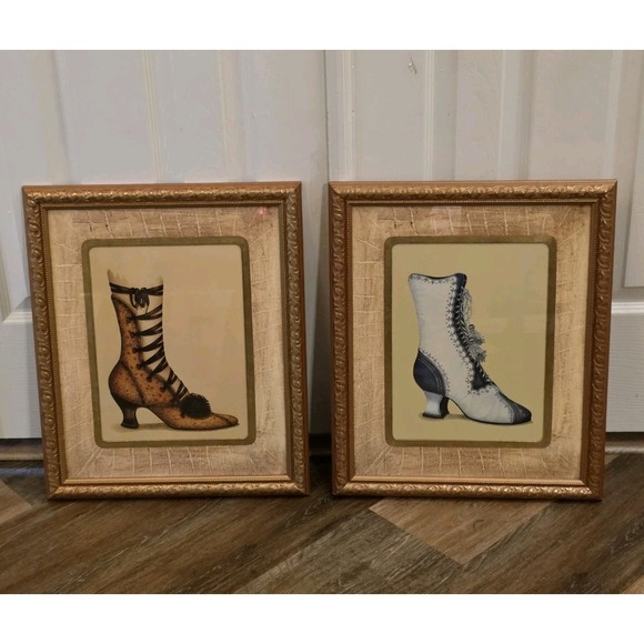 Other - VTG Bombay Company‎ Stephanie Hoppen Victorian Boot Prints Framed Pair Wall Art